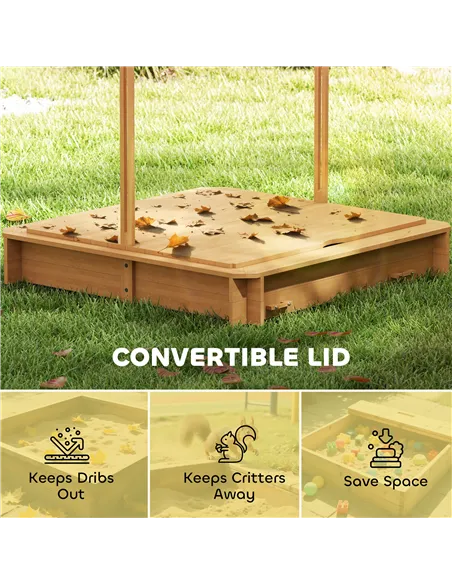 Outsunny Kids Square Wooden Sandpit, Children Sandbox Outdoor Playset