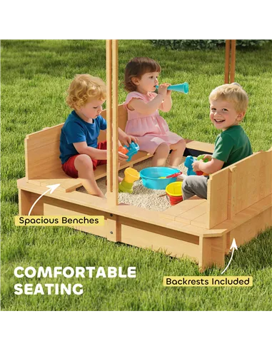 Outsunny Kids Square Wooden Sandpit, Children Sandbox Outdoor Playset