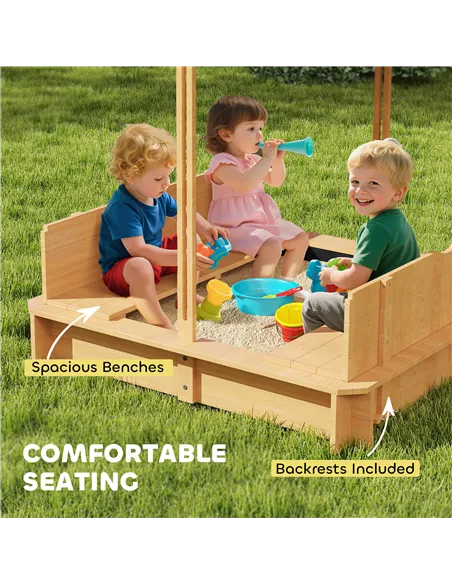 Outsunny Kids Square Wooden Sandpit, Children Sandbox Outdoor Playset