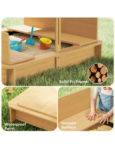 Outsunny Kids Square Wooden Sandpit, Children Sandbox Outdoor Playset