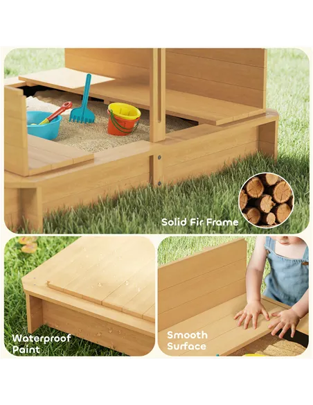 Outsunny Kids Square Wooden Sandpit, Children Sandbox Outdoor Playset