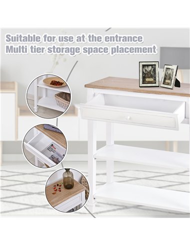 HOMCOM Console Table Hallway Side Desk 1 Drawer 2 Shelves Worktop Handle Retro Elegant Style Home Display Storage for Bedroom Li