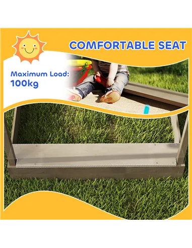 Outsunny House-Designed Wooden Sandbox, Outdoor Sandpit, with Blackboard, Toys, Sink, Seats, Flags, for Ages 3-7 Years - Grey