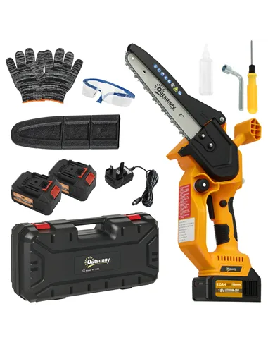Outsunny Mini Chainsaw Cordless, 8 Inch Electric Chainsaw with 2 x 4000mAh Batteries, Brushless Motor and Safety Lock for Tree T