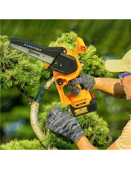 Outsunny Mini Chainsaw Cordless, 8 Inch Electric Chainsaw with 2 x 4000mAh Batteries, Brushless Motor and Safety Lock for Tree T