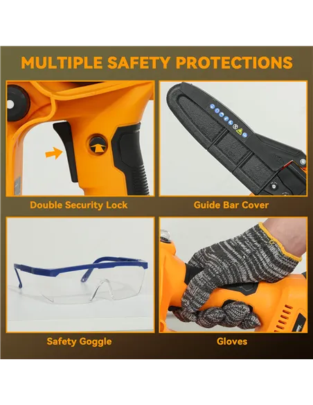 Outsunny Mini Chainsaw Cordless, 8 Inch Electric Chainsaw with 2 x 4000mAh Batteries, Brushless Motor and Safety Lock for Tree T