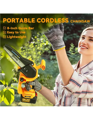 Outsunny Mini Chainsaw Cordless, 8 Inch Electric Chainsaw with 2 x 4000mAh Batteries, Brushless Motor and Safety Lock for Tree T