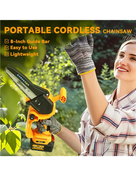 Outsunny Mini Chainsaw Cordless, 8 Inch Electric Chainsaw with 2 x 4000mAh Batteries, Brushless Motor and Safety Lock for Tree T