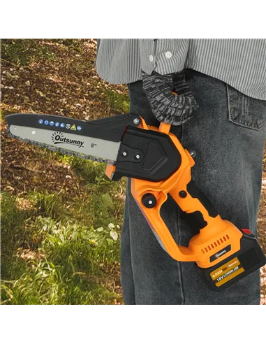 Outsunny Mini Chainsaw Cordless, 8 Inch Electric Chainsaw with 2 x 4000mAh Batteries, Brushless Motor and Safety Lock for Tree T