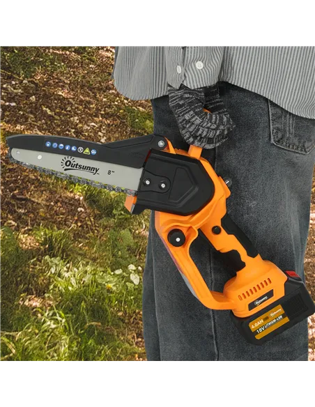 Outsunny Mini Chainsaw Cordless, 8 Inch Electric Chainsaw with 2 x 4000mAh Batteries, Brushless Motor and Safety Lock for Tree T