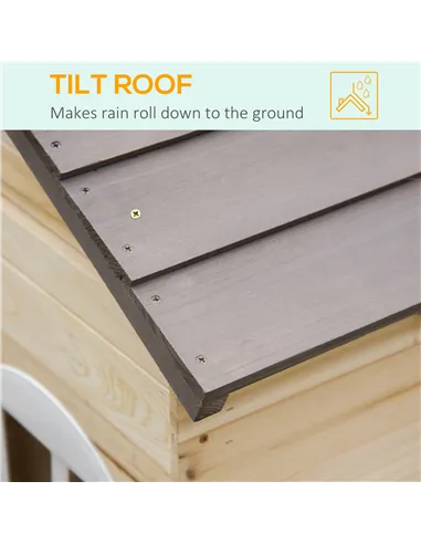 Outsunny Wooden Playhouse for Kids Outdoor Wendy House with Door, windows, Bench, Service Stations, Flowerpot Holder, For Ages 3