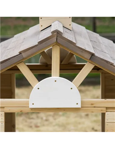 Outsunny Wooden Playhouse for Kids Outdoor Wendy House with Door, windows, Bench, Service Stations, Flowerpot Holder, For Ages 3