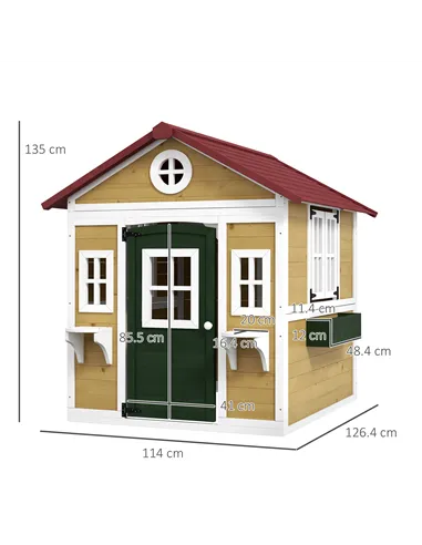 Outsunny Wooden Playhouse with Doors, Windows, Plant Pots, Boxes, for 3-8 Years - Beige