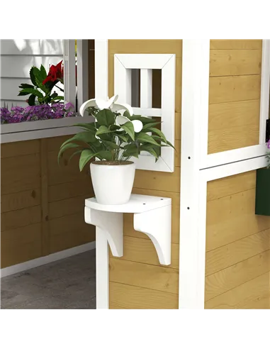 Outsunny Wooden Playhouse with Doors, Windows, Plant Pots, Boxes, for 3-8 Years - Beige