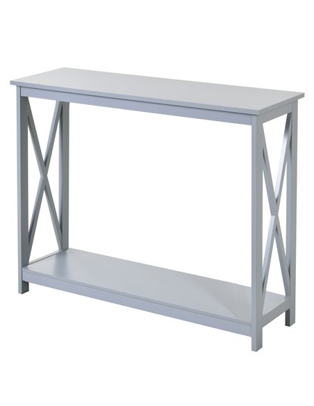HOMCOM Console Table Hallway Desk w/Storage Shelf, X Design for Living Room Entryway, Grey