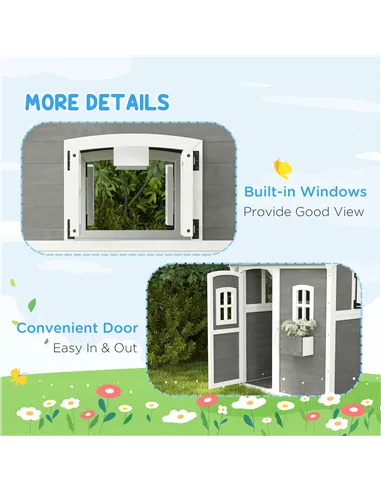 Outsunny Wooden Playhouse for Kids with Doors, Windows, Plant Box, Floors, for Ages 3-8 Years, for Gardens, Lawns, Patios - Grey