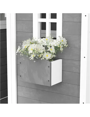 Outsunny Wooden Playhouse for Kids with Doors, Windows, Plant Box, Floors, for Ages 3-8 Years, for Gardens, Lawns, Patios - Grey