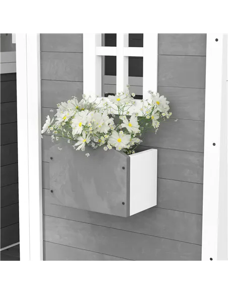 Outsunny Wooden Playhouse for Kids with Doors, Windows, Plant Box, Floors, for Ages 3-8 Years, for Gardens, Lawns, Patios - Grey