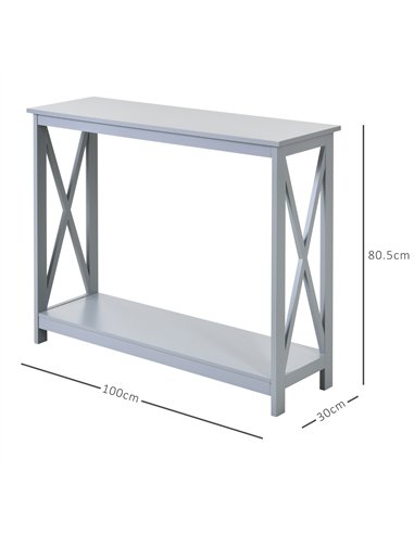 HOMCOM Console Table Hallway Desk w/Storage Shelf, X Design for Living Room Entryway, Grey