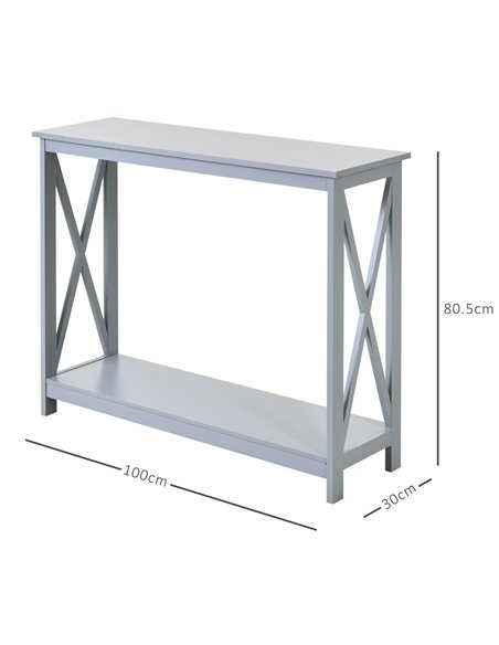 HOMCOM Console Table Hallway Desk w/Storage Shelf, X Design for Living Room Entryway, Grey