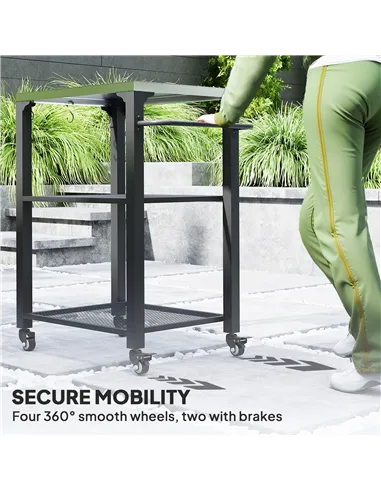 Outsunny Three-Shelf Outdoor Grill Cart with Stainless Steel Top, Outdoor Kitchen Island with 4 Wheels, 3 Hooks, Movable Food Pr