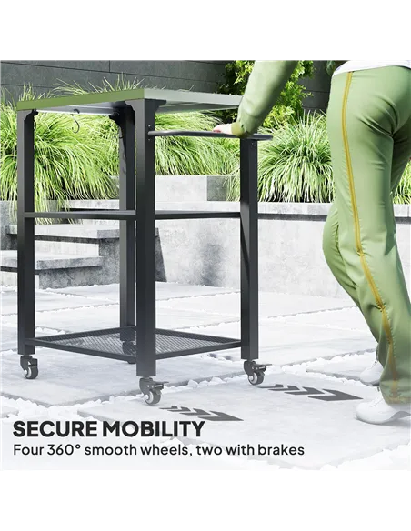 Outsunny Three-Shelf Outdoor Grill Cart with Stainless Steel Top, Outdoor Kitchen Island with 4 Wheels, 3 Hooks, Movable Food Pr