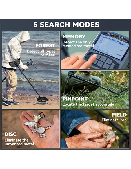 Outsunny Metal Detector for Adults and Beginners, Gold Detector with Higher Accuracy IP68 Waterproof Coil, 5 Professional Modes 