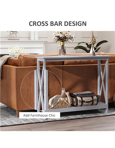 HOMCOM Console Table Hallway Desk w/Storage Shelf, X Design for Living Room Entryway, Grey