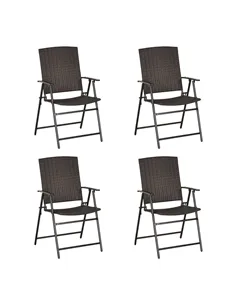Outsunny Set of Four Folding Rattan Seat Chairs - Brown