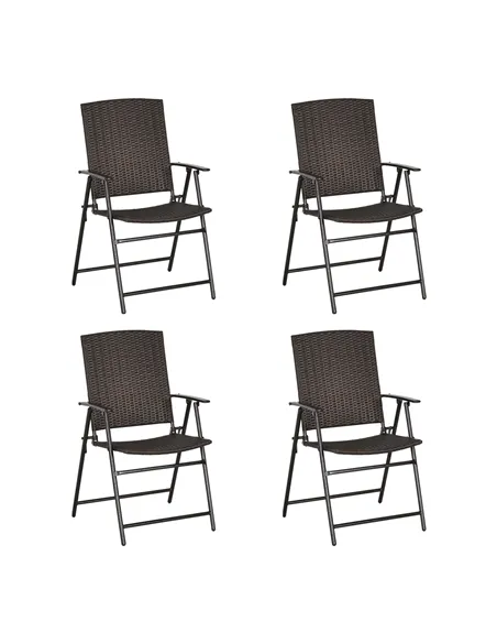 Outsunny Set of Four Folding Rattan Seat Chairs - Brown