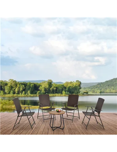 Outsunny Set of Four Folding Rattan Seat Chairs - Brown