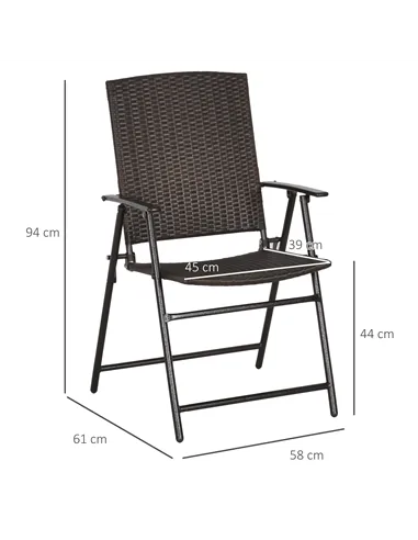 Outsunny Set of Four Folding Rattan Seat Chairs - Brown