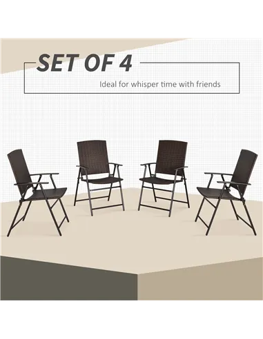 Outsunny Set of Four Folding Rattan Seat Chairs - Brown