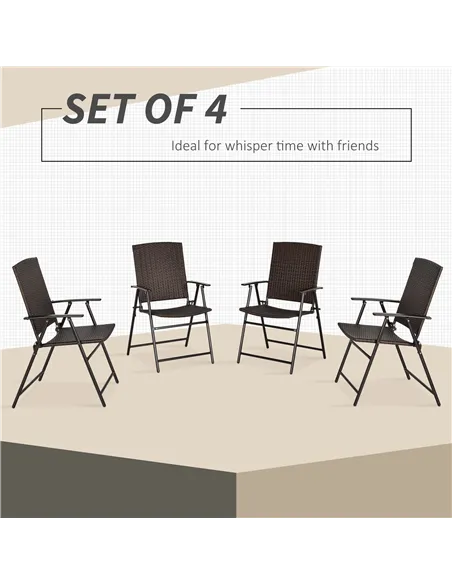 Outsunny Set of Four Folding Rattan Seat Chairs - Brown
