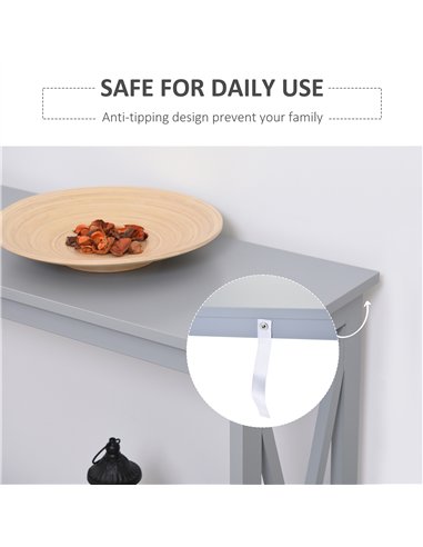 HOMCOM Console Table Hallway Desk w/Storage Shelf, X Design for Living Room Entryway, Grey