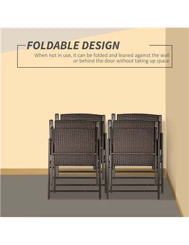 Outsunny Set of Four Folding Rattan Seat Chairs - Brown
