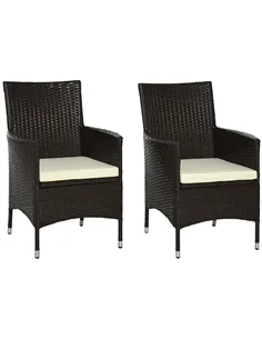 Outsunny 2 Pieces Outdoor PE Rattan Dining Chairs Set with Cushion, Garden Armchair with Armrests, High Backrest, Metal Frame Pa