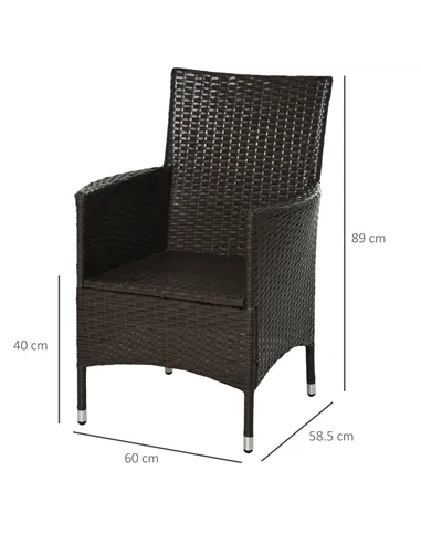 Outsunny 2 Pieces Outdoor PE Rattan Dining Chairs Set with Cushion, Garden Armchair with Armrests, High Backrest, Metal Frame Pa