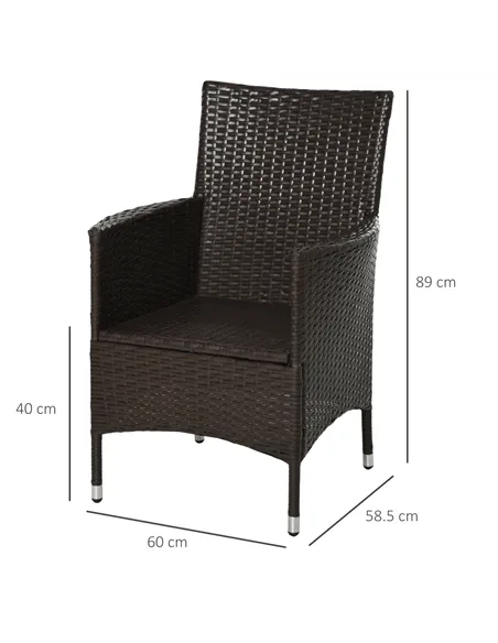 Outsunny 2 Pieces Outdoor PE Rattan Dining Chairs Set with Cushion, Garden Armchair with Armrests, High Backrest, Metal Frame Pa