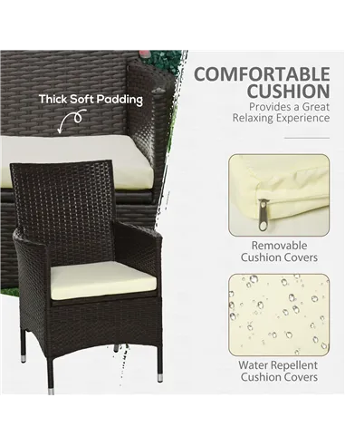 Outsunny 2 Pieces Outdoor PE Rattan Dining Chairs Set with Cushion, Garden Armchair with Armrests, High Backrest, Metal Frame Pa