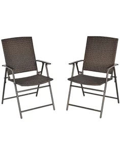 Outsunny Set of Two Folding Rattan Seat Chairs - Brown