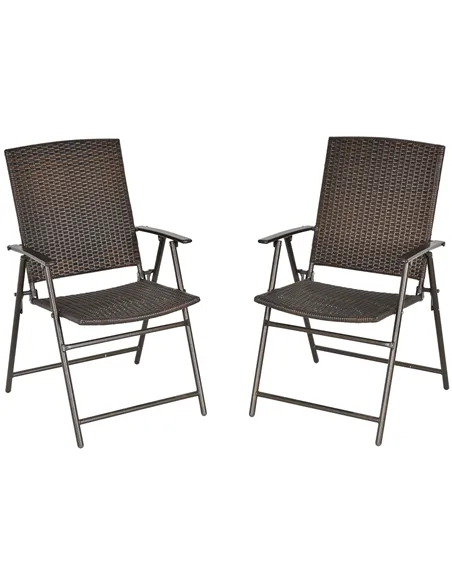 Outsunny Set of Two Folding Rattan Seat Chairs - Brown