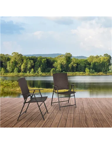 Outsunny Set of Two Folding Rattan Seat Chairs - Brown