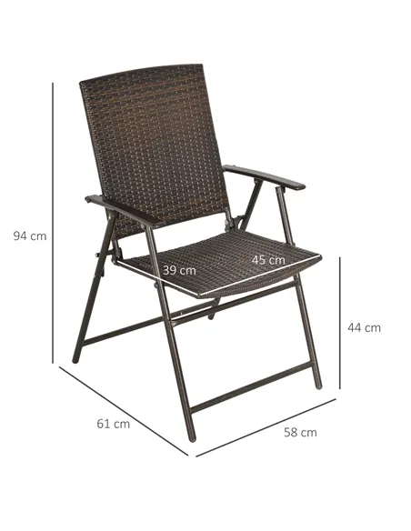 Outsunny Set of Two Folding Rattan Seat Chairs - Brown