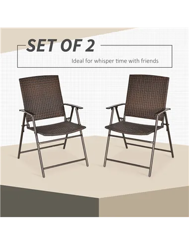 Outsunny Set of Two Folding Rattan Seat Chairs - Brown