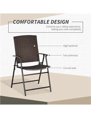 Outsunny Set of Two Folding Rattan Seat Chairs - Brown