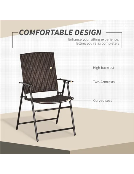 Outsunny Set of Two Folding Rattan Seat Chairs - Brown