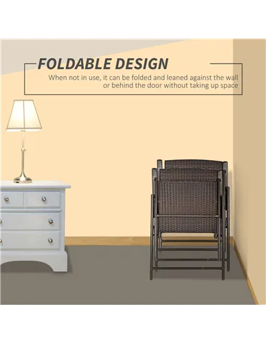 Outsunny Set of Two Folding Rattan Seat Chairs - Brown