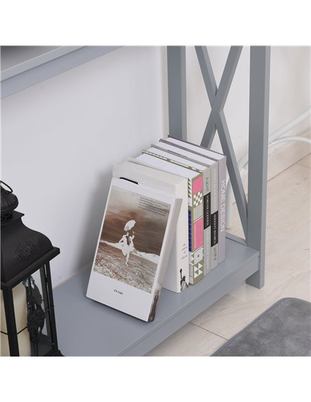 HOMCOM Console Table Hallway Desk w/Storage Shelf, X Design for Living Room Entryway, Grey