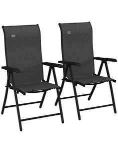 Outsunny Set of Two Folding Garden Chairs, with Seven-Position Adjustable Backs - Grey